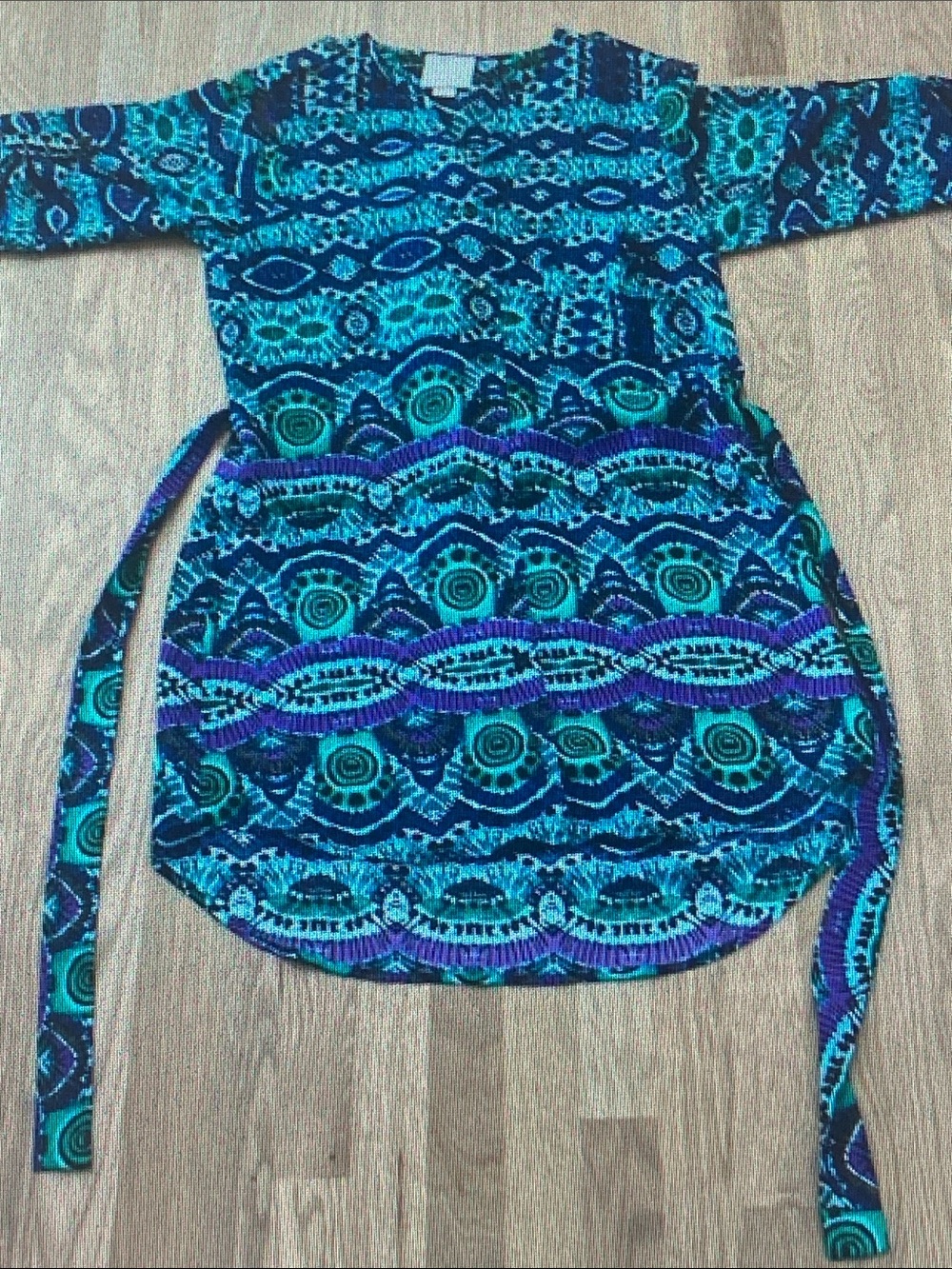 Maeve Teal and Purple Geometric Wrap Mini Dress